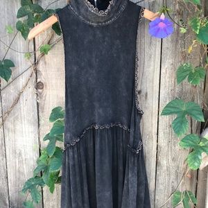 POL Distressed Acid Tee Top Charcoal Grey Lace